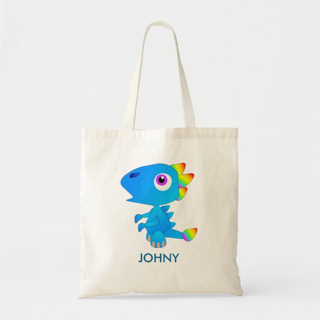 Personalized Blue Cute Dragon Tote Bag (Front)