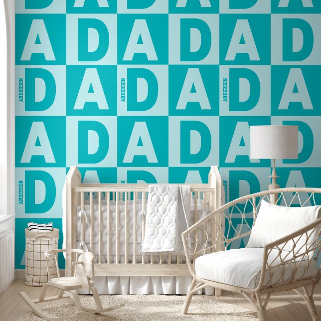 Personalized Blue Dad Name Pattern Wallpaper (Kids)