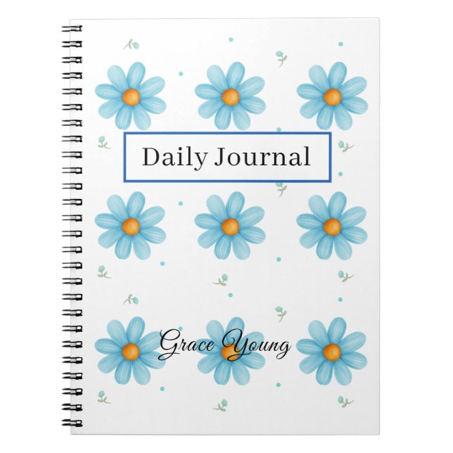Personalized Blue Daisy Notebook Custom Name (Front)