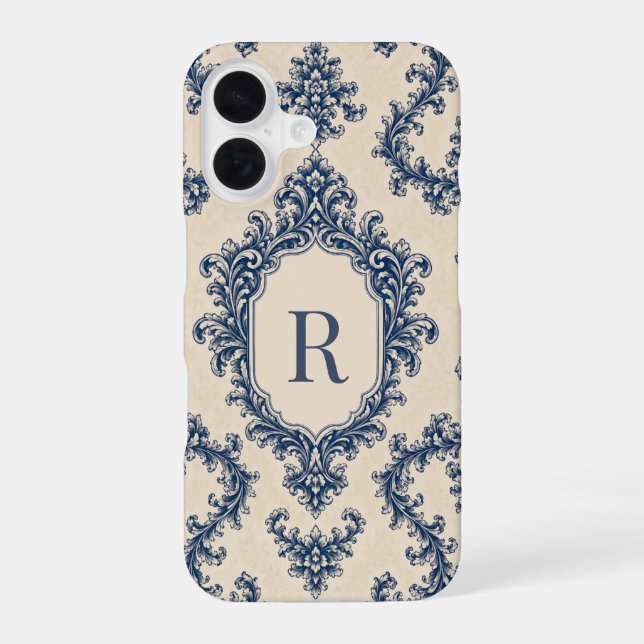 Personalized Blue Damask Monogram Iphone Case (Back)