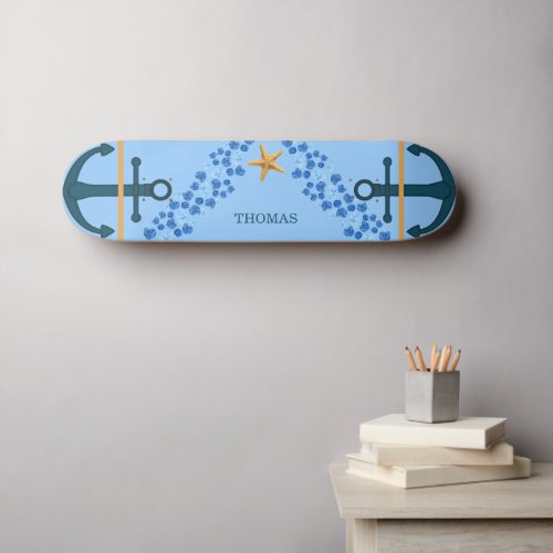 Personalized Blue Dark Blue Yellow Starfish Skateboard