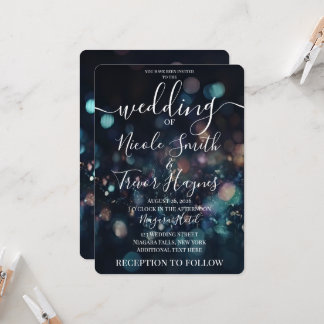 Personalized Blue Dark Bokeh Sparkles Wedding Invitation