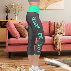 Personalized Blue Dark Grey Pet Cat Mom Streetwear Capri Leggings