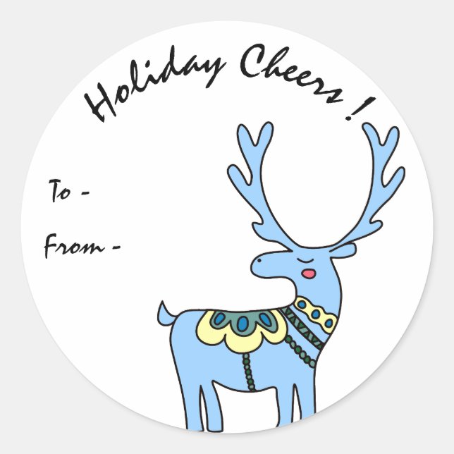 Personalized Blue Deer Holiday Cheers Gift Label (Front)