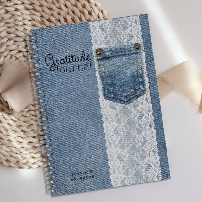 Personalized Blue Denim Lace Gratitude Journal  (Creator Uploaded)