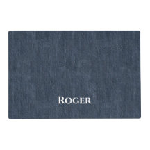 Personalized Blue Denim Look Dog Food Mat