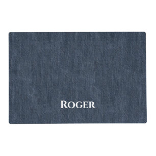Personalized Blue Denim Look Dog Food Mat