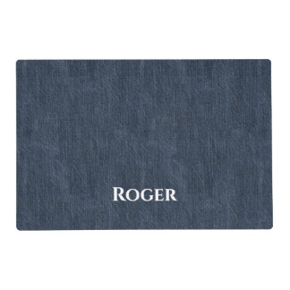 Personalized Blue Denim Look Dog Food Mat