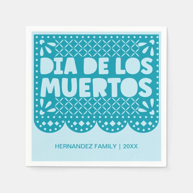 Personalized Blue Dia de los Muertos Paper Napkins (Front)