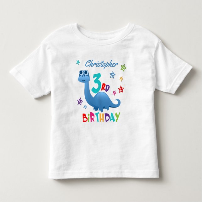 Personalized Blue Dinosaur 3rd Birthday Toddler T-shirt (Front)