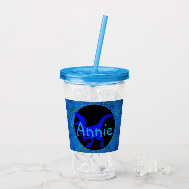 Personalized Blue Dinosaur Hide  Acrylic Tumbler (Back Ice)