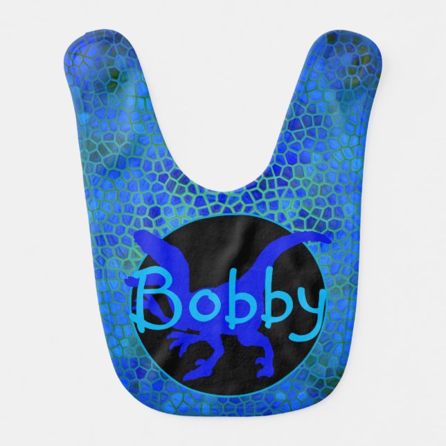Personalized Blue Dinosaur Hide  Baby Bib (Front)