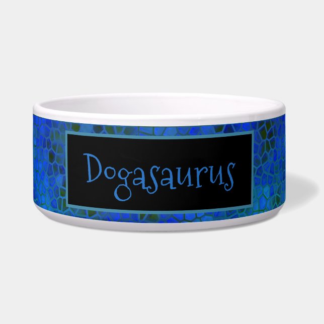 Personalized Blue dinosaur Hide Bowl (Front)