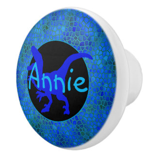 Personalized Blue Dinosaur Hide Ceramic Knob
