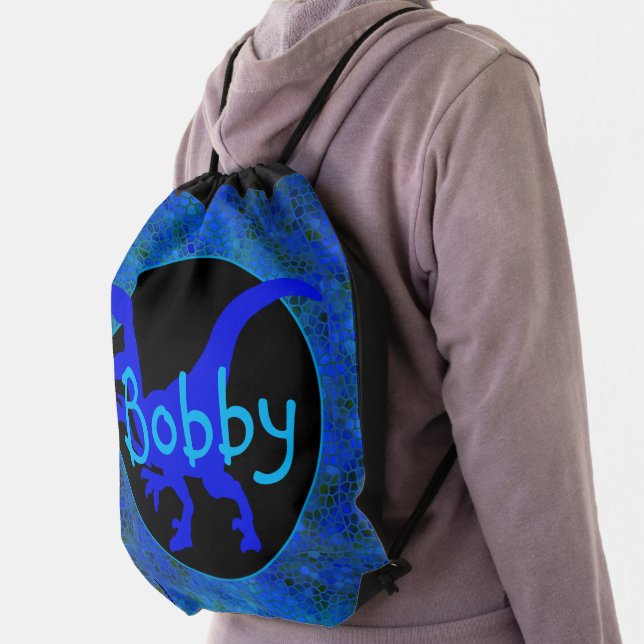 Personalized Blue Dinosaur Hide  Drawstring Bag (Insitu)