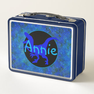 Personalized Blue Dinosaur Hide Metal Lunch Box