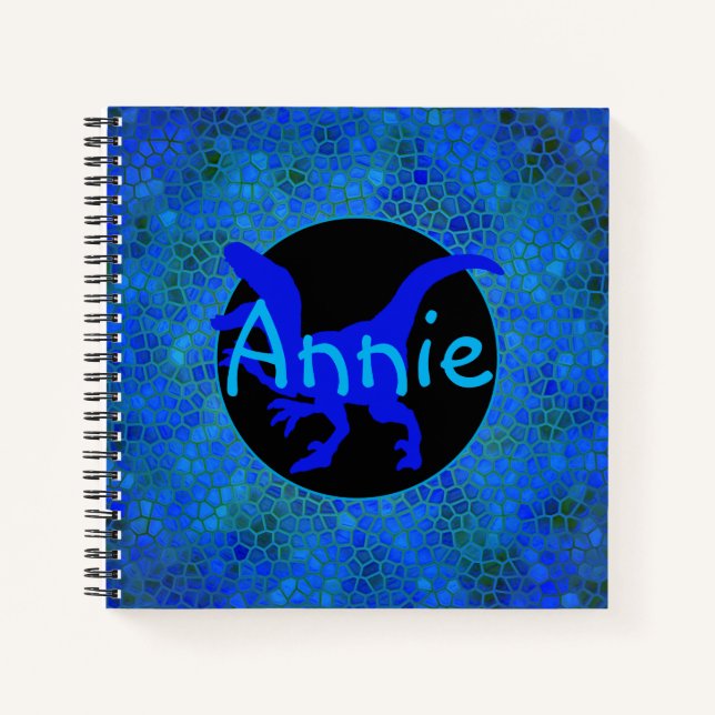 Personalized Blue Dinosaur Hide  Notebook (Front)