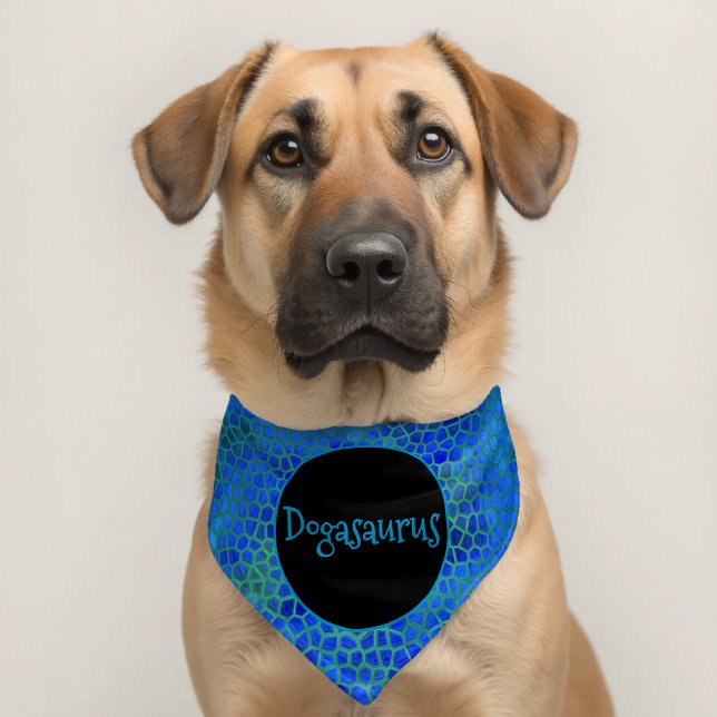 Personalized Blue Dinosaur Hide Pet Bandana Collar (Dog 2)