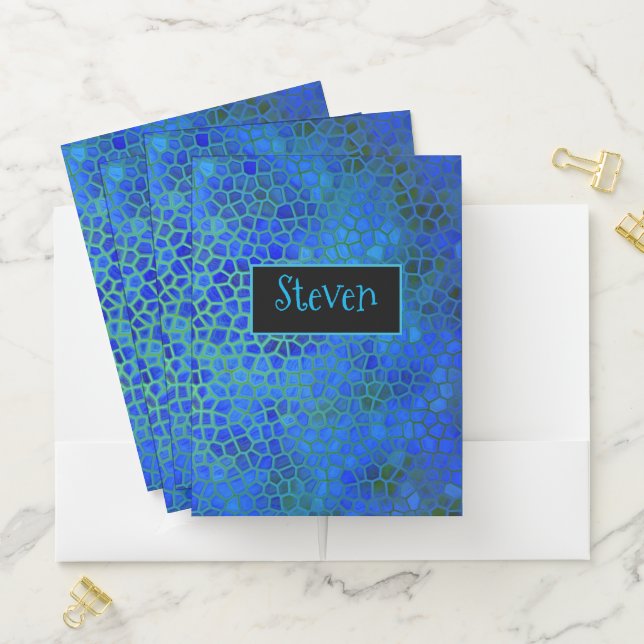 Personalized Blue Dinosaur Hide Pocket Folder (In Situ)