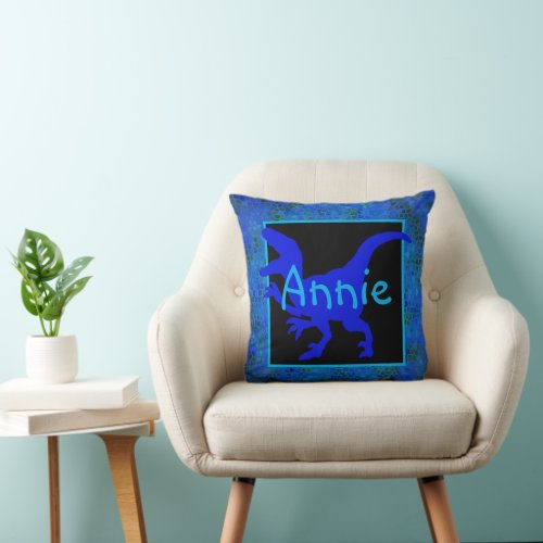 Personalized Blue Dinosaur Hide Throw Pillow