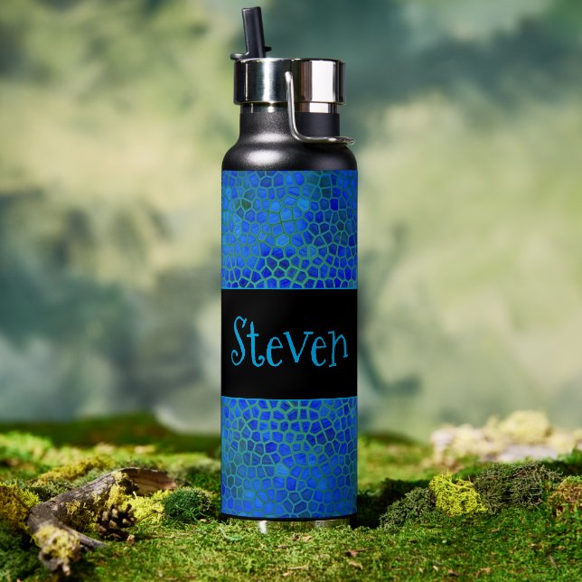 Personalized Blue Dinosaur Hide  Water Bottle (Outdoor)