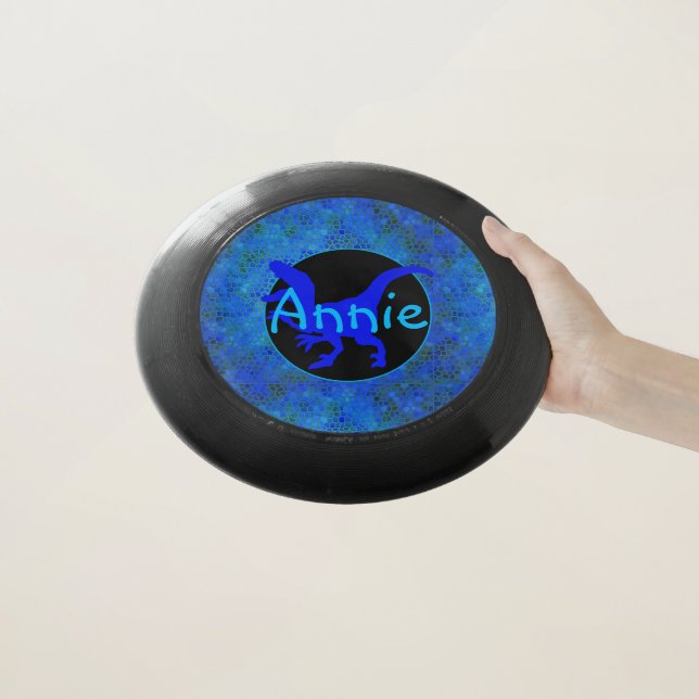 Personalized Blue Dinosaur Hide  Wham-O Frisbee (In Hand)