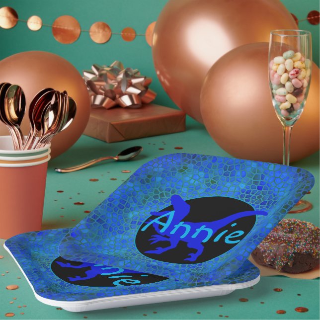 Personalized Blue Dinosaur Paper Plates (Multi)