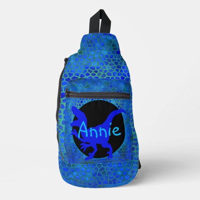 Personalized Blue Dinosaur Sling Bag (Front)