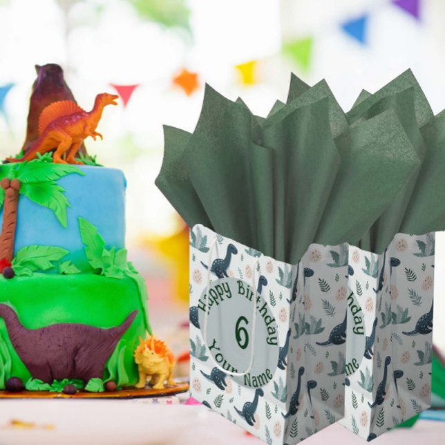 Personalized Blue Dinosaur with Foliage and Eggs Medium Gift Bag (Creator Uploaded)