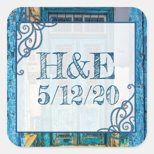 Personalized Blue Distressed Paint Door Stickers (Front)