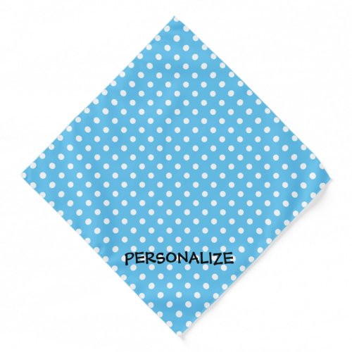 Personalized blue dog bandana with white polkadots