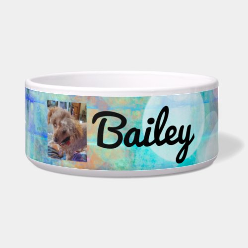 Personalized blue dog Photo and  Name Bowl