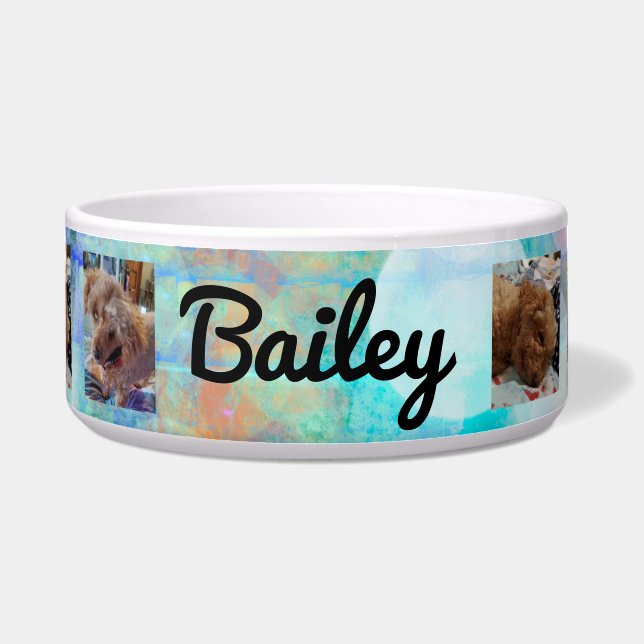 Personalized blue dog Photos and  Name   Bowl (Front)