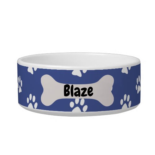 Personalized  Blue Dog Puppy Paw Print Bowl