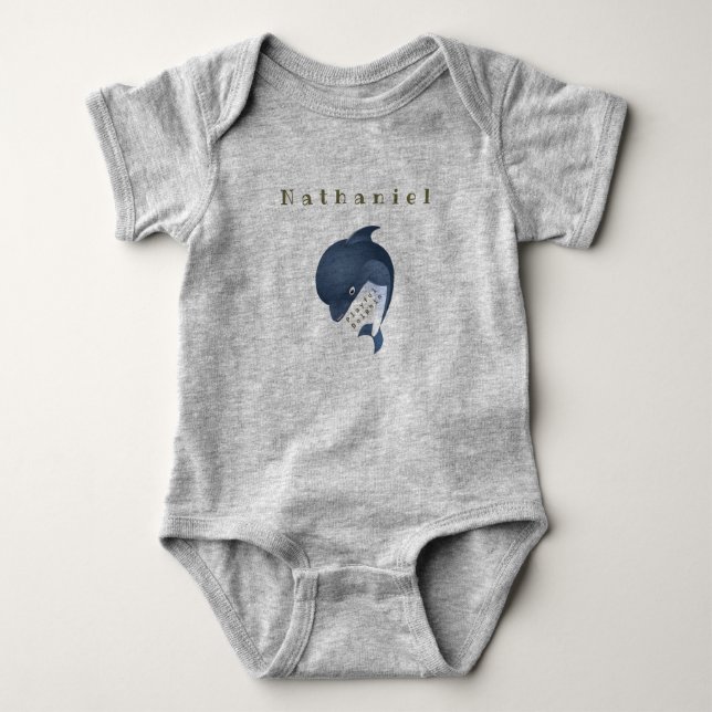 Personalized Blue Dolphin Baby Bodysuit (Front)