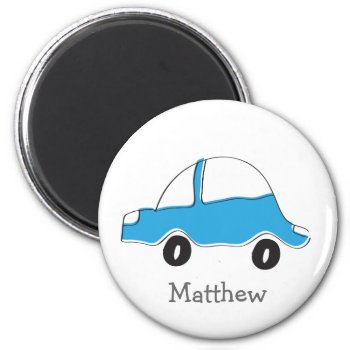 Personalized Blue Doodle Car Baby Gifts Magnet by PersonalizationShop at Zazzle