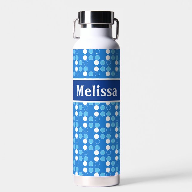 Personalized Blue Dots Monogram Kids Water Bottle (Front)
