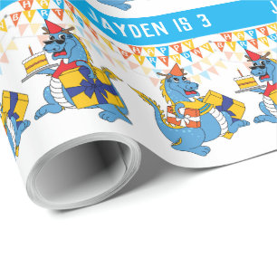 Personalized Blue Dragon Birthday Wrapping Paper