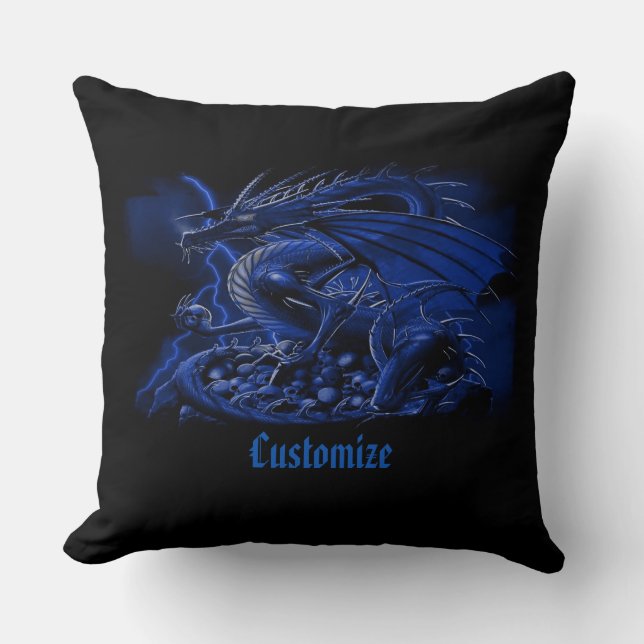 Personalized Blue Dragon Throw Pillow (Front)