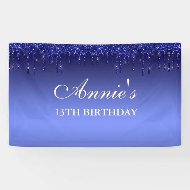 Personalized Blue Dripping Glitter Birthday Banner (Horizontal)