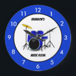 Personalized Blue Drum Set Music Large Clock<br><div class="desc">Personalized Blue Drum Set Music Clock.</div>