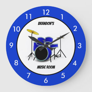 Personalized Blue Drum Set Music Large Clock