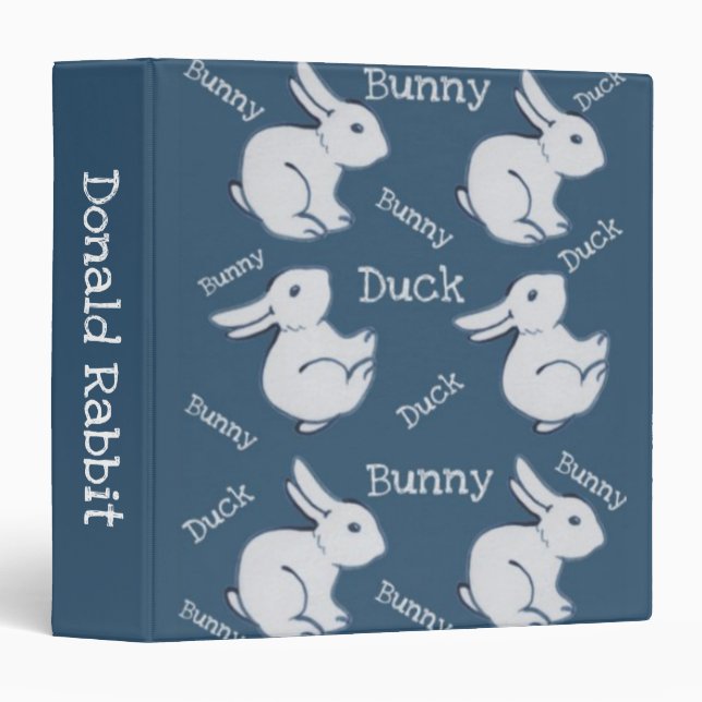 Personalized Blue Duck Rabbit Optical Illusion Art 3 Ring Binder (Front/Spine)