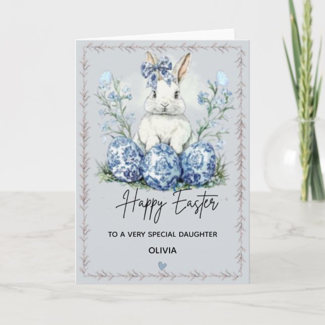 Personalized Blue Easter Bunny Daughter Card  (Front)