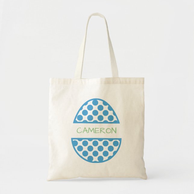 Personalized Blue Easter Egg Name Tote Bag (Front)
