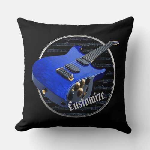 Personalized Blue Electric Guitar Pillow