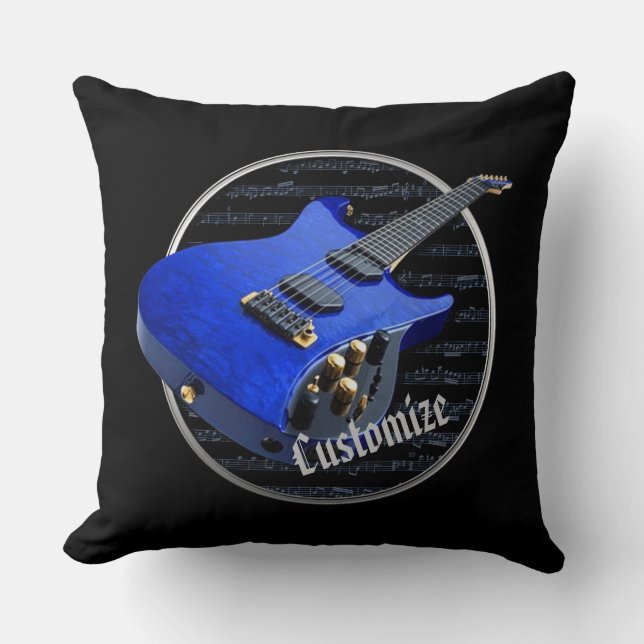Personalized Blue Electric Guitar Throw Pillow (Front)