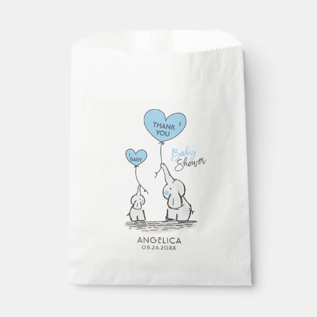 Personalized Blue Elephant Baby Shower Gift Favor Bag (Front)