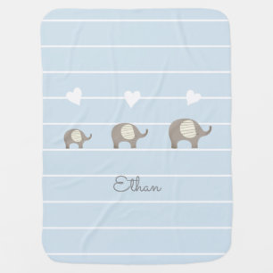 Personalized Blue Elephant Heart Boy Baby Blanket