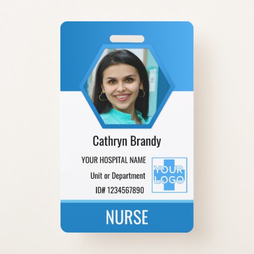 Personalized blue Employee ID Photo Name Badge